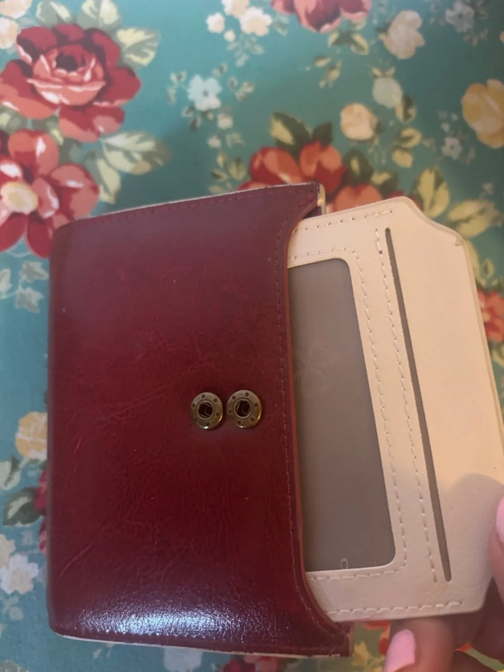 Woman’s Red and White Leather Bifold Wallet, Two Toned, Retro Wallet